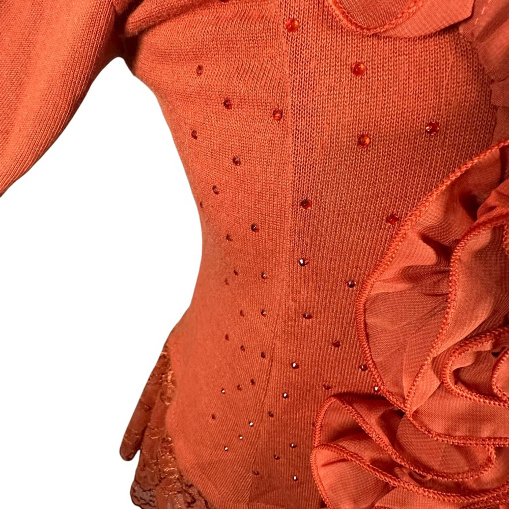 Pretty Angel Orange Button Cardigan Chiffon Ruffle Lace Beaded Cottage Size M - Picture 5 of 14